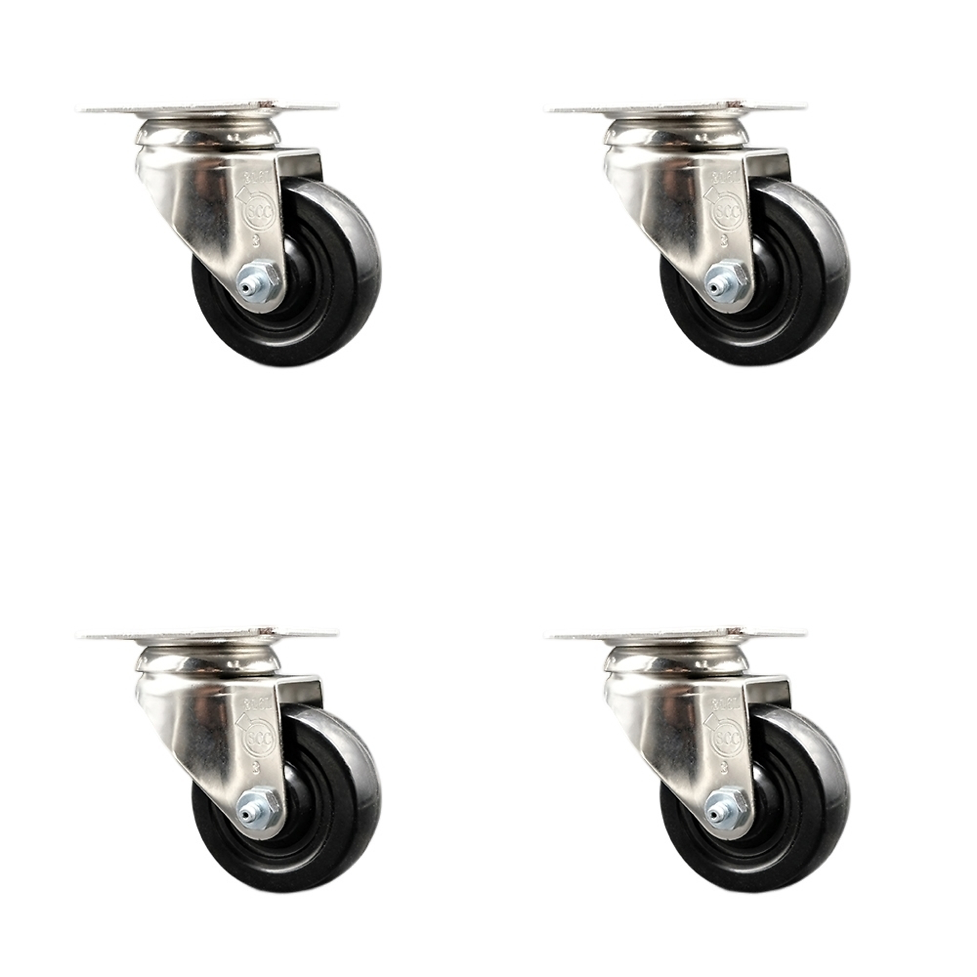 Service Caster, 3in. x 1 1/4in. Plate Casters, Wheel Diameter 3 in, Caster Type Swivel, Package (qty.) 4, Model# SCC-SS31620S314-SRS-4